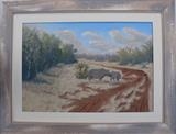 A Black Rhino and Calf by Chubby-ArtStudio, Painting, Pastel on Paper