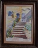 A colourful Continental Patio by PADART, Painting, Watercolour on Paper