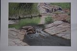 Aquite Pool among the Rocks by Chubby-ArtStudio, Painting, Pastel & Watercolour