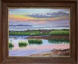 Flamingoes leaving the lagoon near Jeffery's Bay SA. by PADART, Painting, Oil on canvas