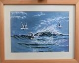 Gulls feeding by PADART, Painting, Acrylic on paper