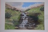 Little Waterfall by Chubby-ArtStudio, Painting, Pastel on Paper