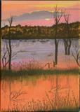 Sunset over a Flooded river by Chubby-ArtStudio, Painting, Acrylic on canvas