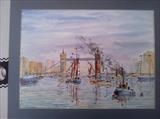The  working River Thames near London Bridge in the '50's by Chubby-ArtStudio, Painting, Watercolour on Paper