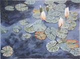 Water Lilies about to bloom by Chubby-ArtStudio, Painting, Acrylic on canvas