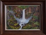 Water fall near Sani Pass, Eastern Cape. by PADART, Painting, Acrylic on board