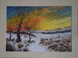 Winter Sunset by Chubby-ArtStudio, Painting, Acrylic on paper