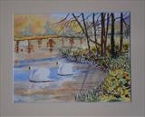 Winter lake swim by Chubby-ArtStudio, Painting, Watercolour on Paper